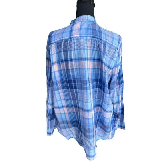 Softened Loft Semi Sheer Plaid Shirt Top XL Blue Pink Cotage Core Artsy Cotton - Picture 2 of 9